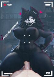 3d 3d_(artwork) 3d_model 3d_render anthro anthro_on_human black_hair black_hair_female dark-skinned_female dark_skin female friendlymonster human light-skinned_male light_skin male male/female penis pov recording scp-1471 scp-1471-a scp-1471-a_(da.nilkaz) scp_foundation skull_head watermark wolf wolf_ears