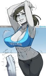 1girls 2d 2d_(artwork) abs areolae_slip armpit_crease armpit_fetish armpits arms_behind_head arms_up big_ass big_breasts black_hair black_pants blue_sports_bra blush bojinkoo bouncing_ass bra breasts cameltoe cleavage clothing colored_skin covered_nipples crop_top exercise female female_abs female_only grey_eyes grey_hair grey_skin grin grinning grinning_at_viewer gun hands_behind_head huge_breasts imminent_sex inviting inviting_to_sex large_breasts long_hair looking_at_viewer midriff muscle muscular muscular_female navel nintendo nipple_bulge nipples_visible_through_clothing obliques open_mouth pants ponytail six_pack smile solo solo_female spandex sports_bra standing sweat tank_top text thick_thighs thighs toned toned_female tying_hair underwear weapon white_body white_skin wii_fit wii_fit_trainer wii_fit_trainer_(female) wiimote yoga_pants