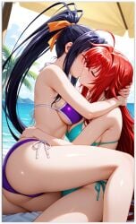 2girls ai_generated akeno_himejima bikini girl_on_girl high_school_dxd lesbian_couple lesbian_domination lesbian_focus lesbian_kiss lesbian_sex rias_gremory rias_x_akeno yuri