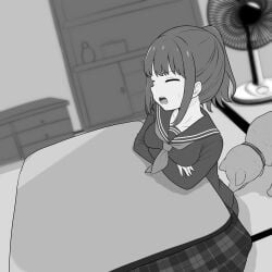 1boy 1girls aitsugu animal_ears canine canine_penis closed_eyes domestic_dog female feral interspecies long_hair looking_at_viewer male male/female monochrome open_mouth original penis ponytail saliva school_uniform schoolgirl