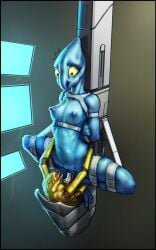 alien_(franchise) animal_humanoid athletic blue_body captured cephalopod cephalopod_humanoid facehugger female humanoid imminent_rape imminent_sex marine marine_humanoid mollusk mollusk_humanoid nude science_fiction screen squid_humanoid stationary_restraints story story_in_description yellow_eyes