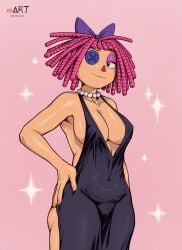 1_eye 1girls black_dress cleavage doll doll_girl dress female female_focus female_only m4rsart ragatha_(the_amazing_digital_circus) red_hair the_amazing_digital_circus