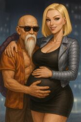 ai_generated android_18 couple dragon_ball master_roshi pregnant