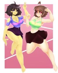 big_ass big_breasts brown_hair chara female_frisk frisk undertale