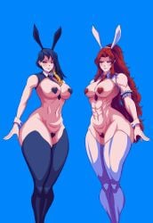 big_ass big_breasts binah_(project_moon) bunny_ears bunnysuit gebura_(lobotomy_corporation) project_moon