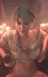 1girls 3d 3d_(artwork) 3d_model abs blender blender3d blender_(artwork) blender_(software) blender_cycles cd_projekt_red ciri cirilla_fiona_elen_riannon drunk female female_only fit fit_female half-dressed half_naked kenjjoo looking_at_viewer no_panties self_upload sweat sweaty sweaty_body the_witcher_(series) the_witcher_4