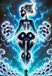 ai_generated darkeffect elemental elemental_creature elemental_humanoid female female_focus female_only flame flames mouthless no_mouth rear_view small_waist solo solo_female solo_focus