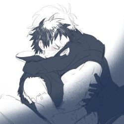 2boys ass blush bottomless cowgirl_position gay gloves hatake_kakashi hug implied_sex long_sleeves male_focus multiple_boys naruto_(series) naruto_shippuuden scar scar_on_face sex short_hair spiked_hair straddling uchiha_obito vosovic yaoi