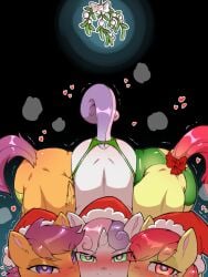 2024 3:4 3girls apple_bloom_(mlp) blush christmas christmas_clothing christmas_headwear clothed clothed_feral clothing cold-blooded-twilight cutie_mark_crusaders_(mlp) earth_pony equid equine eyelashes female feral friendship_is_magic green_eyes group hair hasbro hat headgear headwear heart_symbol holidays horn horse legwear looking_at_viewer mammal mistletoe motion_lines multicolored_hair my_little_pony mythological_creature mythological_equine mythology orange_body pegasus pink_hair pink_tail plant pony purple_eyes purple_hair purple_tail quadruped red_hair red_tail santa_hat scootaloo_(mlp) stockings sweetie_belle_(mlp) tail thigh_highs trio two_tone_hair two_tone_tail unicorn unicorn_horn white_body wings yellow_body young