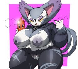 2025 absurd_res alternative_fashion anthro anthrofied areola belly big_areola big_breasts biped breasts camera_flash choker claws clothing cropped_hoodie curled_tail curvy_figure digital_media_(artwork) dipstick_ears ear_markings electronics eyelashes fangs felid feline female frown fur generation_4_pokemon genitals gesture glistening_eyelids goth grey_areola grey_body grey_fur grey_nipples hand_gesture hi_res holding_object holding_phone hoodie huge_breasts huge_hips huge_thighs inker_comics jewelry leggings legwear lidded_eyes looking_at_viewer mammal middle_finger mostly_nude multicolored_body multicolored_ears multicolored_fur necklace nintendo nipples open_frown open_mouth overweight overweight_anthro overweight_female phone pokemon pokemon_(species) pokemorph portrait purugly rotom rotom_phone short_stack simple_background skull_accessory skull_choker solo standing tail teeth thick_thighs three-quarter_portrait topwear torn_clothing torn_leggings torn_legwear two_tone_body two_tone_fur vulva white_body white_fur wide_hips yellow_sclera