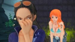 2girls 3d 3girls animated ass bubble_ass bubble_butt busty butt_crack butt_focus butt_shot disgusted fart fart_cloud fart_everywhere fart_fetish farting farting_at_viewer farting_together farts female female_focus female_only giantess grabbing grabbing_ass grabbing_own_ass holding_nose huge_ass huge_breasts large_ass larger_female massive_ass massive_breasts mermaid nami_(one_piece) nico_robin one_piece shirahoshi swimsuit tagme tooty3d video