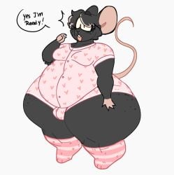 anthro avery_(lopsalien) belly big_ass big_butt big_thighs black_fur blush blush_lines booty_shorts bottom_heavy brown_eyes buckteeth bulge choker chubby_male clothed clothing fat_ass fat_butt femboy feminine_male fluffy freckles freckles_on_face freckles_on_thighs glasses happy huge_hips long_tail looking_at_viewer lopsalien male male_only mammal mouse nonbinary oc onsie open_mouth original_character pear-shaped_figure pear_shaped pink_hair plain_background plump short_hair shortstack small_breasts small_bulge smaller_male socks solo solo_focus solo_male tail tail_up thick_thighs waving_at_viewer wide_hips wide_thighs