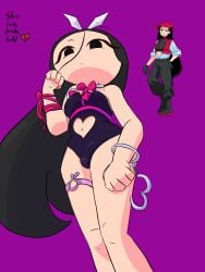 3:4 ace_of_hearts anonymous_artist belly_button black_eyes black_hair bulge bulge_through_clothing bulge_under_clothes bunny_ears bunny_girl bunnysuit digital_media_(artwork) handcuffs long_eyelashes long_hair looking_at_viewer looking_down perspective pink_background rabbit_hole_(cosplay) rabbit_hole_(vocaloid) red_pupils self_upload she_looks_kinda_bald synthesizer_v trans_woman transfem transgender vimalion_pro yi_xi_(synthesizer_v)