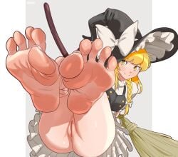 blonde_hair bottomless commission feet hat marisa_kirisame pussy soles staerk toes touhou