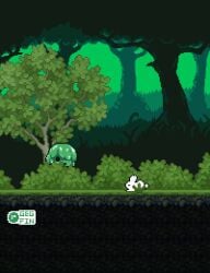 bush captured closed_eyes cum_inside day holding leaf nature no_humans outdoors pixel_art plant slime solo tagme tree video