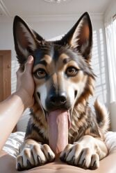 1boy 1girls ai_generate ai_generated canine director_yiffy fellatio fellatio_from_feral female feral feral_penetrated first_person_view human human_on_feral human_penetrating_feral indoors looking_at_viewer male male_on_feral on_bed open_mouth oral oral_penetration paws penis penis_in_mouth pov tongue tongue_out zoophilia