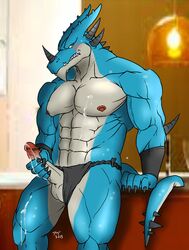 1boy 2013 abs after_masturbation anthro biceps big_muscles blue_dragon blush claws cum cum_on_hand cum_on_self dragon erection fan fundoshi hentist horn looking_at_viewer male male_only muscles nipples penis penis_grab ryuga_takagi standing teeth testicles text underwear vein watermark yellow_eyes