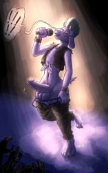 absurd_res anthro balls bodily_fluids bovid caprine deltarune erection exhibitionism femboy genital_fluids genitals goat hi_res humanoid_genitalia humanoid_penis male mammal penis precum presenting punksei ralsei rockstar shybird singing solo spotlight stage stage_lights thick_legs thick_thighs undertale_(series)
