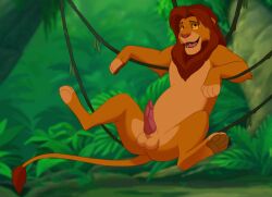 1boy bush completely_nude day erection flaccid foreskin forest full_body grass long_hair male_focus monster_boy nature nude open_mouth outdoors penis phimosis plant red_hair smile solo tail teeth tentacle testicles tongue tongue_out tree uncensored yellow_eyes