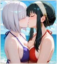 2females 2girls 2milfs 2women ai_generated bikini fiona_frost girl_on_girl lesbian_couple lesbian_domination lesbian_focus lesbian_kiss lesbian_sex spy_x_family yor_briar yuri yuri