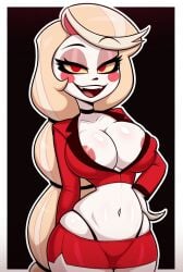 1girls 2025 2d 2d_(artwork) 2d_artwork ai_generated ass big_ass big_breasts blonde_female blonde_hair blonde_hair_female blush blush_stickers blushing_at_viewer blushing_female braid braided_hair braided_ponytail breasts breasts_peeking_out_of_shirt cats62 charlie_morningstar_(hazbin_hotel) clothed clothing crop_top cropped_vest daisy_dukes female female_focus female_only fully_clothed_female hazbin_hotel light-skinned_female light_skin miniskirt panties panties_visible_through_clothing solo solo_female solo_focus spindlehorse_toons thick_thighs thighs vest vivienne_medrano vivziepop white-skinned_female white_skin