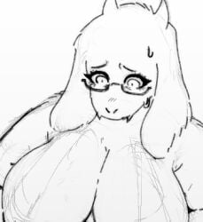 2025 cropped deltarune embarrassed glasses looking_down sketch toriel undertale worried