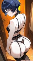 1boy ai ai-created ai_generated ass ass_focus butt_focus femboy genshin_impact kinkyfuel lingerie lingerie_only lingerie_panties male pale_skin scaramouche_(genshin_impact) slutboy