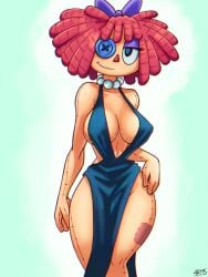 1_eye 1girls 4rm5trong black_dress breasts doll doll_girl dress female female_focus female_only ragatha_(the_amazing_digital_circus) red_hair the_amazing_digital_circus