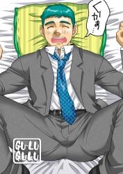10s 2017 drunk formal_wear fully_clothed gu-lugulu male male_only salaryman sleeping tagme turquoise_hair