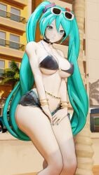 1girls 3d 3d_(artwork) bikini_top blue_hair female hatsune_miku long_hair mikumikudance nishikt thicc