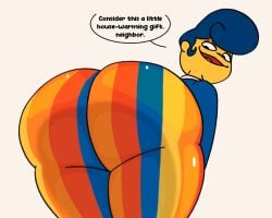 1boy ass big_ass big_butt black_eyes blue_hair breathotter butt fat_ass fat_butt fully_clothed gif huge_ass huge_butt looking_back male male_only mr_otter_breath puppet solo text thick_ass thick_butt twerking wally_darling_(welcome_home) welcome_home_(puppet_show) yellow_skin
