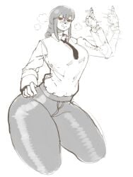 blowjob_gesture blush caliminasty chainsaw_man curvy freaksawthem hand_on_hip hips inviting inviting_to_sex makima_(chainsaw_man) monochrome panting plump ponytail sketch steam steaming_body sweating taller_girl thick_thighs thighs tied_hair tongue_out wide_hips yellow_eyes