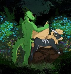 anal anal_sex anthro anthro_on_feral anthro_penetrating anthro_penetrating_feral anus backsack balls bodily_fluids clenched_teeth digital_media_(artwork) dragon duo erection feral feral_penetrated feral_penetrating forest from_behind_position fur genital_fluids genitals hair hi_res holding_tail horn looking_back male male/male male_anthro male_feral male_penetrated male_penetrating male_penetrating_male mammal mythological_creature mythological_scalie mythology nintendo nude outside outside_sex paws penetration penile penile_penetration penis plant pokemon pokemon_(species) scalie sex smile standing standing_sex tail teeth tree zafara_(artist) zoophilia