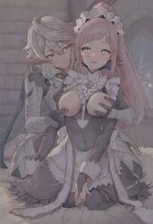 ai_generated corrin_(fire_emblem) corrin_(fire_emblem)_(male) felicia_(fire_emblem) fire_emblem fire_emblem_fates groping_breasts groping_from_behind lsjsim128 maid nintendo pink_hair pointy_ears ponytail