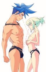 2boys androgynous eaka56868337 femboy galo_thymos gay lio_fotia looking_at_partner ponytail promare size_difference twink yaoi