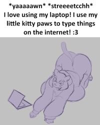 catgirl feline huge_ass huge_breasts iris_(imfrutty) laptop meme stretch tagme text