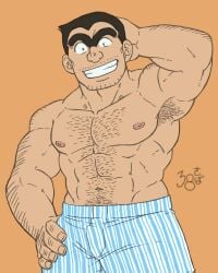 1boy bara hairy kochikame male male_only muscular nipples ryoutsu_kankichi saba_ice solo tagme