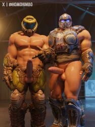 2boys bara barazoku clayton_carmine doom doom_slayer_(doom) gears_of_war helmet homohimbo light-skinned_male light_skin male male_only mask masked masked_male muscular muscular_male penis