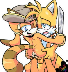 2013 amuzoreh anthro anus balls blue_eyes canine erection female fox hair hat male marine_the_raccoon nude orange_hair penetration penis pussy raccoon sega sex smile sonic_(series) sword tails vaginal_penetration vaginal_penetration weapon young