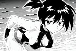 ai_generated ass ass_grab asymmetrical_hair bare_shoulders beach belt bent_over breasts casual_one-piece_swimsuit cleavage cleavage_cutout closed_mouth clothing clothing_cutout covered_erect_nipples erect_nipples_under_clothes expressionless female fingerless_gloves gloves grabbing_own_ass groping hair_between_eyes hair_tie halterneck hand_on_own_ass hanging_breasts kasumi_(pokemon) landscape large_breasts leaning_forward looking_at_viewer loose_belt medium_breasts misty_(the_electric_tale_of_pikachu) navel ocean one-piece_swimsuit outdoors pokemon pokemon_character pokemon_rgby ponytail short_hair short_ponytail side_ponytail sideboob solo swimsuit the_electric_tale_of_pikachu tied_hair water wet wet_hair