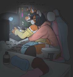 2025 ambiguous_penetration animal_dildo animal_sex_toy anthro anthro_on_anthro calico_cat clothed clothing computer console demedemedemead demeterxxxx dildo domestic_cat duo electronics english_text equine_dildo felid feline felis female female_penetrated free_use gaming_chair gynomorph gynomorph/female gynomorph_penetrating gynomorph_penetrating_female heart_symbol hi_res hug hugging_during_sex incest_(lore) intersex intersex/female intersex_penetrating intersex_penetrating_female lube_bottle mammal penetrable_sex_toy penetration penile penile_penetration sex sex_toy sex_while_gaming sibling_(lore) sister_(lore) sisters_(lore) sitting_on_another text