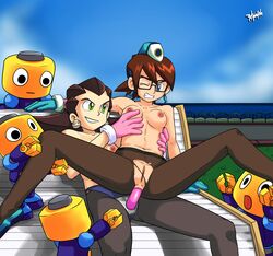 2girls anal_sex denise_marmalade female mega_man mega_man_legends multiple_girls radprofile servbot strap-on topless tron_bonne uncensored yuri