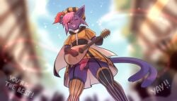 absurd_res anthro balls bard clothed clothing crossdressing crowd dress dungeons_and_dragons eeveelution espeon fantasy femboy fur generation_2_pokemon genitals gloves group hair handwear hasbro hat headgear headwear hi_res legwear lute magic male medieval musical_instrument musical_symbol musician nintendo one_eye_closed open_mouth panties penis performance pink_hair plucked_string_instrument pokemon pokemon_(species) public purple_body purple_eyes purple_fur shudayuda smile solo stockings string_instrument symbol text underwear upskirt wink wizards_of_the_coast