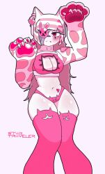 albino alternate_version_available artist_signature belly belly_button blush bowl_cut cat_ears cat_girl cat_lingerie cat_paws cat_pose cat_tail catgirl cute cute_fang embarrassed embarrassed_female eye_patch eyelashes eyepatch eyeshadow flustered gloves heart heart_symbol heart_tattoo kemonomimi large_breasts large_hips large_thighs long_ears long_hair long_sleeves navel neko nekomimi oerba_yun_fang one_eye_covered one_eye_obstructed original_character pale-skinned_female pale_skin pale_skinned_female pink_hair pink_lingerie pink_panties pink_stockings pink_thighhighs red_eyes sole_female solo solo_female solo_focus startraveler stockings tattoo thick_hips thick_thighs thigh_highs thighhighs thighs thin_waist tummy white_body white_fur white_hair white_skin