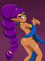 1girls ass capcom dancer dancer_outfit dancer_shantae dark_skin female no_panties pepipopo purple_hair shantae shantae_(character) smooth_skin solo wayforward