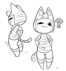 ? animal_crossing ankha blush feline feline female looking_at_viewer monochrome nintendo pussy video_games zealk