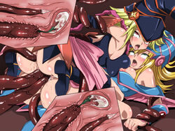 2girls ae_hago anal_sex censored cross_section cum cum_in_uterus dark_magician_girl gagaga_girl green_eyes red_eyes tentacle vaginal_penetration yu-gi-oh! yuuga_(cherrybomb-g)