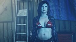 3d 3d_(artwork) absurd_res alternate_outfit blue_eyes brown_hair chain_necklace cleavage denim_shorts dionys_ramirez earrings emotionless emotionless_female expressionless femsub grand_theft_auto grand_theft_auto_v highres indifferent jean_shorts large_breasts large_tits married_female married_woman milf molly_schultz mother navel purple_lipstick red_bikini_top rockstar_editor short_hair source_request standing standing_at_attention uncaring