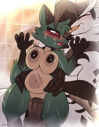 against_surface ancient_pokemon anthro blush breasts duo female generation_8_pokemon generation_9_pokemon genitals hi_res koraidon legendary_pokemon male male/female nickit nintendo on_glass paradox_pokemon penis pokemon pokemon_(species) sex shower shower_sex sprinkles_(artist)