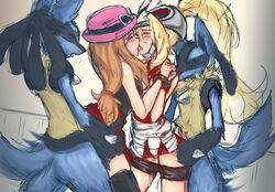 2boys 2girls bangle bicycle_helmet bike_shorts bisexual bisexual_(female) blush bracelet closed_eyes colored derivative_work doggy_style dress female female_human femsub french_kiss gym_leader hand_holding hat heavy_breathing helmet high_resolution human interlocked_fingers jewelry kerasu kissing korrina_(pokemon) long_hair lucario male/female male_lucario male_pokemon male_pokemon/female_human maledom mega_lucario multiple_girls nintendo pokemon pokemon_(species) pokemon_xy pokephilia ponytail ricegnat serena_(pokemon) sex short_dress shorts shorts_pull skirt sunglasses sunglasses_on_head sweatdrop thighhighs tied_hair